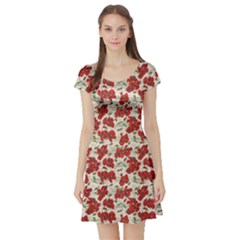 Flowers Poppies Red Short Sleeve Skater Dress by Wegoenart