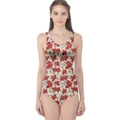 Flowers Poppies Red One Piece Swimsuit by Wegoenart