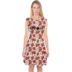 Flowers Poppies Red Capsleeve Midi Dress by Wegoenart