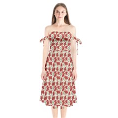 Flowers Poppies Red Shoulder Tie Bardot Midi Dress by Wegoenart