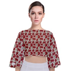 Flowers Poppies Red Tie Back Butterfly Sleeve Chiffon Top by Wegoenart