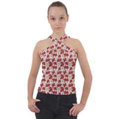 Flowers Poppies Red Cross Neck Velour Top by Wegoenart