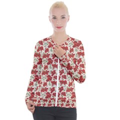 Flowers Poppies Red Casual Zip Up Jacket by Wegoenart