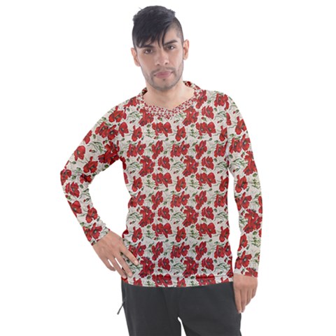 Flowers Poppies Red Men s Pique Long Sleeve Tee by Wegoenart