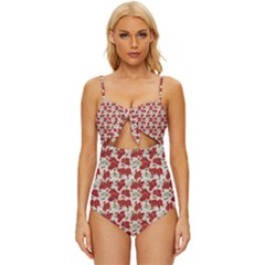 Flowers Poppies Red Knot Front One-piece Swimsuit by Wegoenart