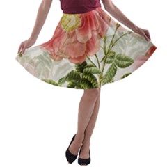 Flowers Vintage Background Retro Floral Stem A-line Skater Skirt by Wegoenart