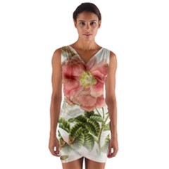 Flowers Vintage Background Retro Floral Stem Wrap Front Bodycon Dress by Wegoenart