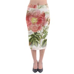 Flowers Vintage Background Retro Floral Stem Midi Pencil Skirt by Wegoenart