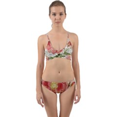 Flowers Vintage Background Retro Floral Stem Wrap Around Bikini Set by Wegoenart