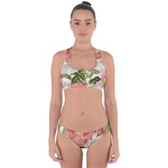 Flowers Vintage Background Retro Floral Stem Cross Back Hipster Bikini Set by Wegoenart