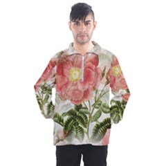 Flowers Vintage Background Retro Floral Stem Men s Half Zip Pullover