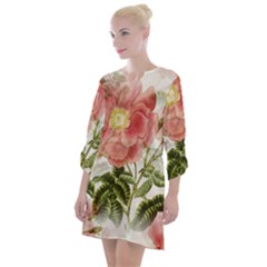 Flowers Vintage Background Retro Floral Stem Open Neck Shift Dress by Wegoenart