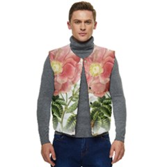 Flowers Vintage Background Retro Floral Stem Men s Short Button Up Puffer Vest	