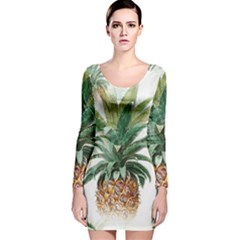 Pineapple Pattern Background Seamless Vintage Long Sleeve Velvet Bodycon Dress