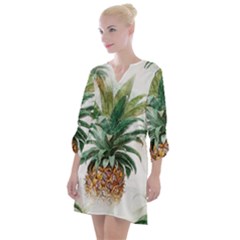 Pineapple Pattern Background Seamless Vintage Open Neck Shift Dress by Wegoenart