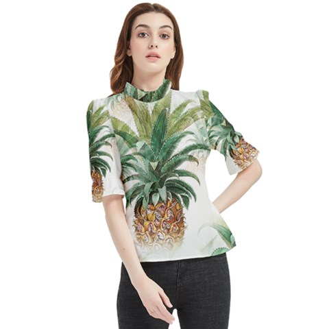 Pineapple Pattern Background Seamless Vintage Frill Neck Blouse by Wegoenart