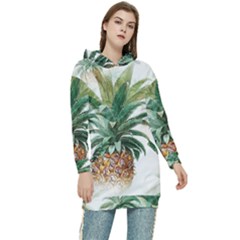 Pineapple Pattern Background Seamless Vintage Women s Long Oversized Pullover Hoodie