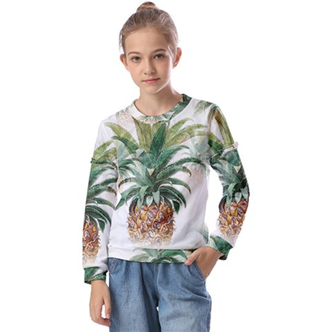 Pineapple Pattern Background Seamless Vintage Kids  Long Sleeve Tee With Frill  by Wegoenart