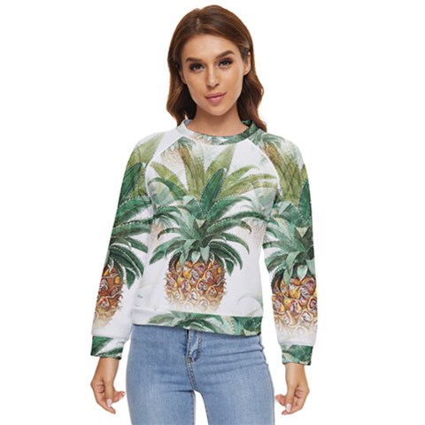 Pineapple Pattern Background Seamless Vintage Women s Long Sleeve Raglan Tee by Wegoenart