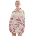 Roses Plants Vintage Retro Flowers Pattern Women s Long Sleeve Casual Dress View1