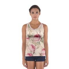 Roses Plants Vintage Retro Flowers Pattern Sport Tank Top  by Wegoenart