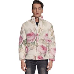 Roses Plants Vintage Retro Flowers Pattern Men s Puffer Bubble Jacket Coat by Wegoenart