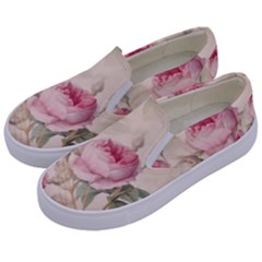 Roses Plants Vintage Retro Flowers Pattern Kids  Canvas Slip Ons by Wegoenart