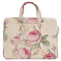 Roses Plants Vintage Retro Flowers Pattern Macbook Pro 16  Double Pocket Laptop Bag  by Wegoenart