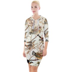 Birds Perched Birds Pattern Design Seamless Quarter Sleeve Hood Bodycon Dress