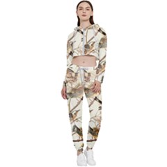 Birds Perched Birds Pattern Design Seamless Cropped Zip Up Lounge Set by Wegoenart