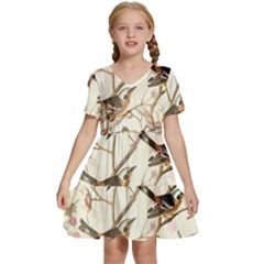 Birds Perched Birds Pattern Design Seamless Kids  Short Sleeve Tiered Mini Dress by Wegoenart