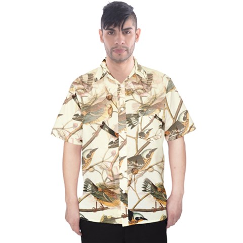 Birds Perched Birds Pattern Design Seamless Men s Hawaii Shirt by Wegoenart