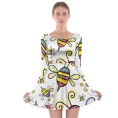 Bee Doodle Cartoon Long Sleeve Skater Dress by Wegoenart