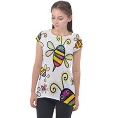 Bee Doodle Cartoon Cap Sleeve High Low Top by Wegoenart