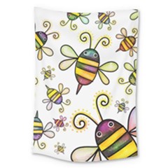 Bee Doodle Cartoon Large Tapestry by Wegoenart