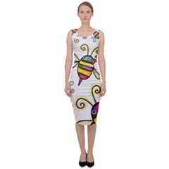 Bee Doodle Cartoon Sleeveless Pencil Dress by Wegoenart