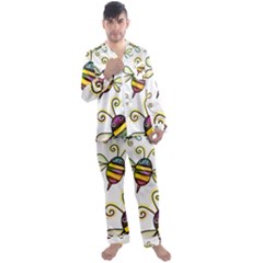 Bee Doodle Cartoon Men s Long Sleeve Satin Pajamas Set