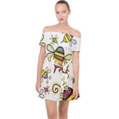 Bee Doodle Cartoon Off Shoulder Chiffon Dress by Wegoenart