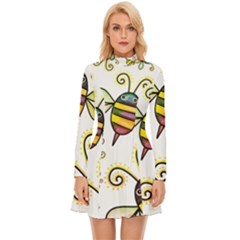 Bee Doodle Cartoon Long Sleeve Velour Longline Dress by Wegoenart