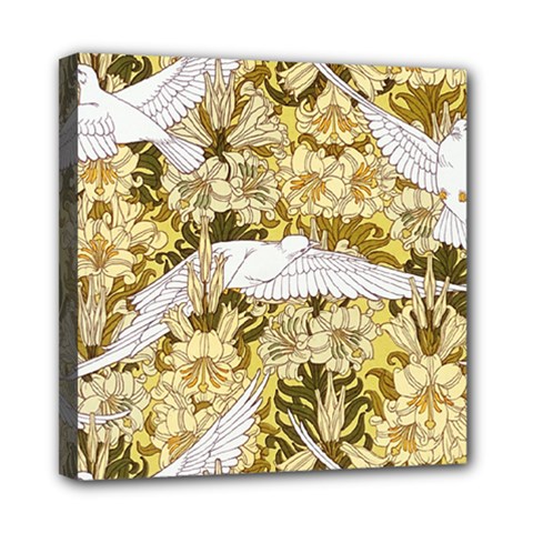 Dove Flowers Pattern Birds Flying Wings Animals Mini Canvas 8  X 8  (stretched) by Wegoenart