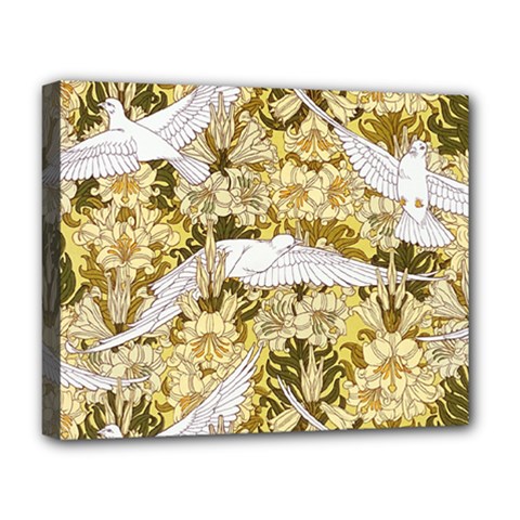 Dove Flowers Pattern Birds Flying Wings Animals Deluxe Canvas 20  X 16  (stretched) by Wegoenart