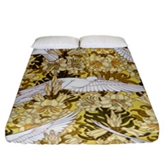 Dove Flowers Pattern Birds Flying Wings Animals Fitted Sheet (california King Size) by Wegoenart