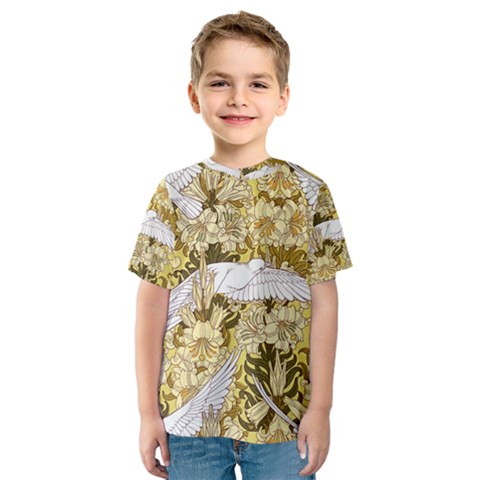 Dove Flowers Pattern Birds Flying Wings Animals Kids  Sport Mesh Tee by Wegoenart