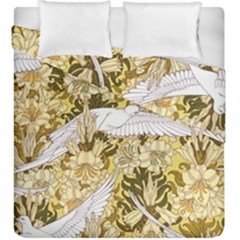 Dove Flowers Pattern Birds Flying Wings Animals Duvet Cover Double Side (king Size) by Wegoenart