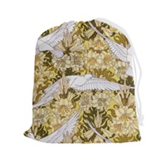 Dove Flowers Pattern Birds Flying Wings Animals Drawstring Pouch (2xl) by Wegoenart