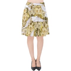 Dove Flowers Pattern Birds Flying Wings Animals Velvet High Waist Skirt by Wegoenart