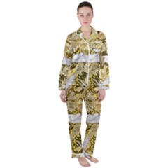 Dove Flowers Pattern Birds Flying Wings Animals Satin Long Sleeve Pajamas Set by Wegoenart