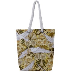 Dove Flowers Pattern Birds Flying Wings Animals Full Print Rope Handle Tote (small) by Wegoenart