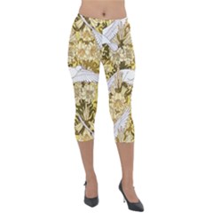 Dove Flowers Pattern Birds Flying Wings Animals Lightweight Velour Capri Leggings  by Wegoenart