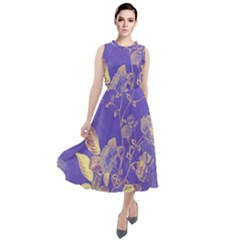 Flowers Petals Bouquet Stem Floral Pattern Round Neck Boho Dress